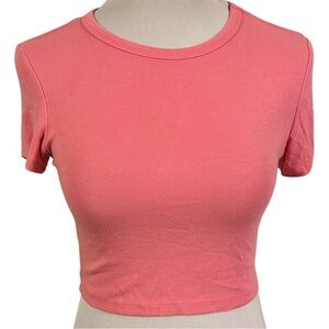 zara bubblegum pink soft knit very lightly ribbed cropped t shirt women’s medium
